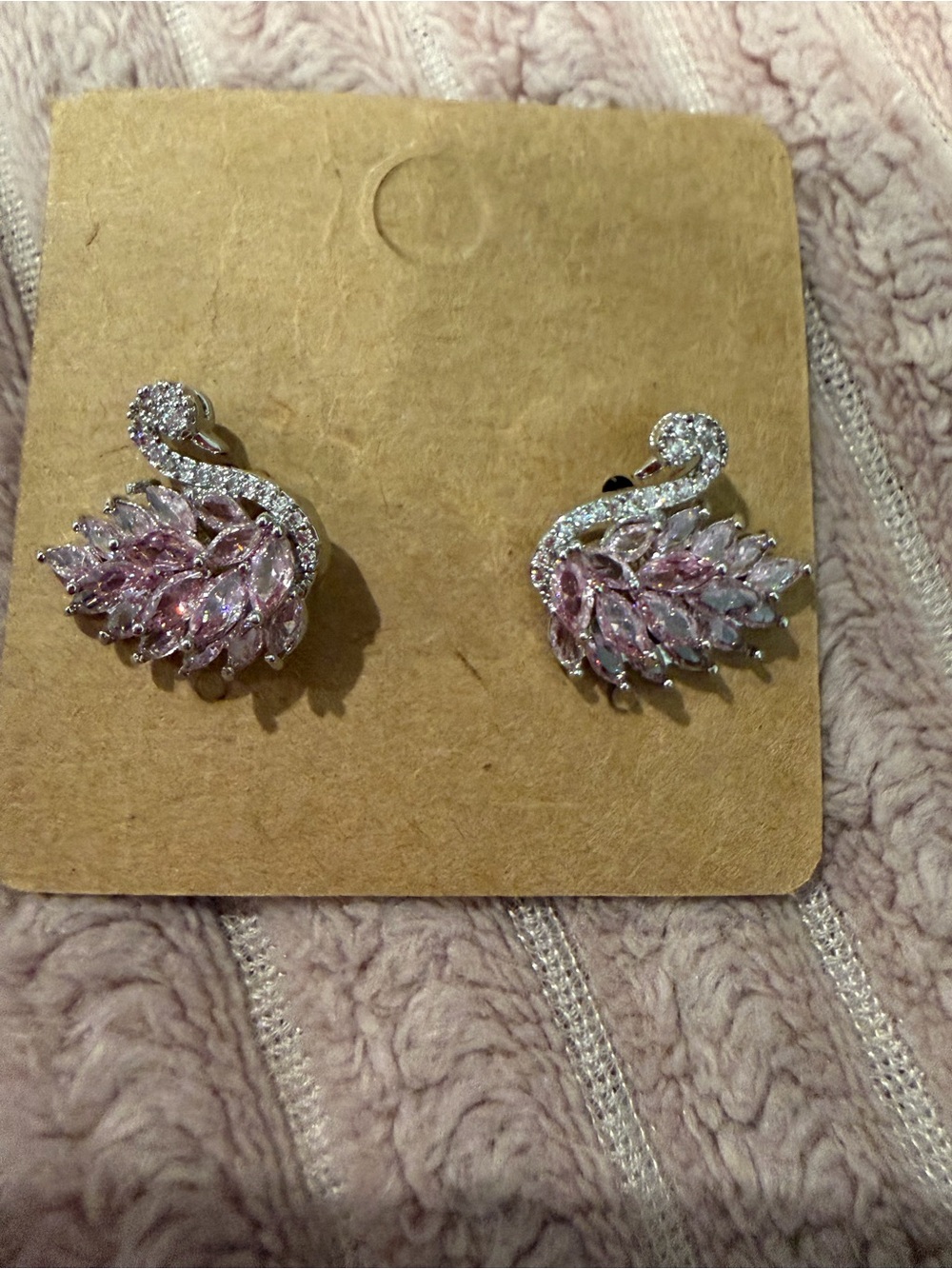 Macy's Pink Crystal Swan Stud Earrings